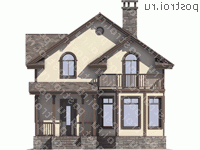 U-089-1D проект одноэтажного деревянного дома из бруса с мансардой размером 9 на 8  - вид спереди