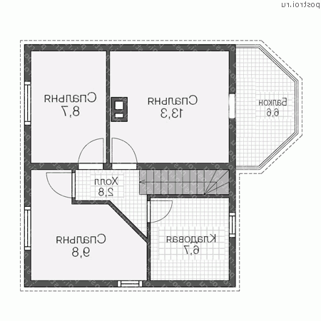 U-089-1D проект одноэтажного деревянного дома из бруса с мансардой размером 9 на 8  - мансарда