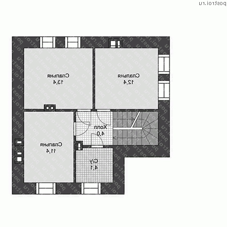 U-093-1P проект двухэтажного коттеджа из пеноблока размером 8 на 8 - 2-й этаж
