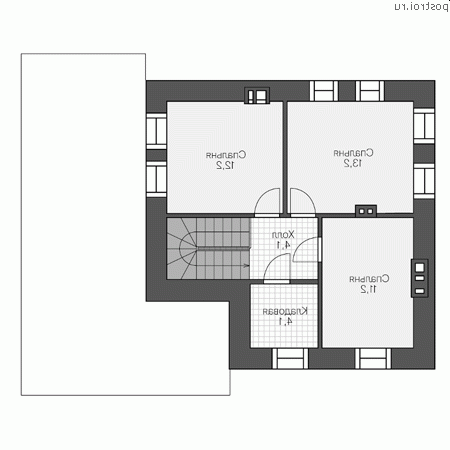 U-093-2P проект двухэтажного коттеджа из пеноблока размером 8 на 8 - 2-й этаж U-093-2P проект двухэтажного коттеджа из пеноблока размером 8 на 8 - 2-й этаж
