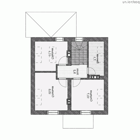 U-107-1P проект двухэтажного коттеджа из пенобетона размером 9 на 9 - 2-й этаж