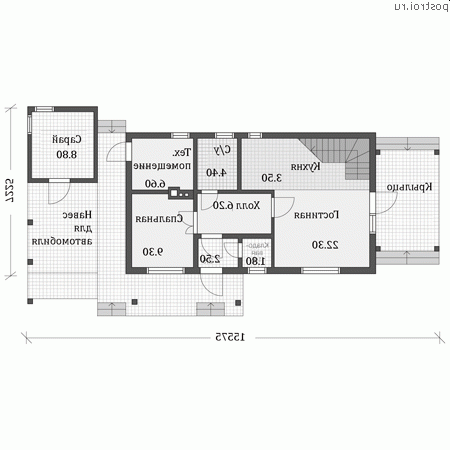 U-109-1D проект одноэтажного деревянного коттеджа из бруса с мансардой и гаражом размером 16 на 7 - 1-й этаж