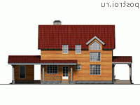 U-109-1D проект одноэтажного деревянного коттеджа из бруса с мансардой и гаражом размером 16 на 7 - вид спереди