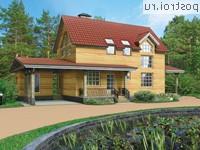 U-109-1D проект одноэтажного деревянного коттеджа из бруса с мансардой и гаражом размером 16 на 7