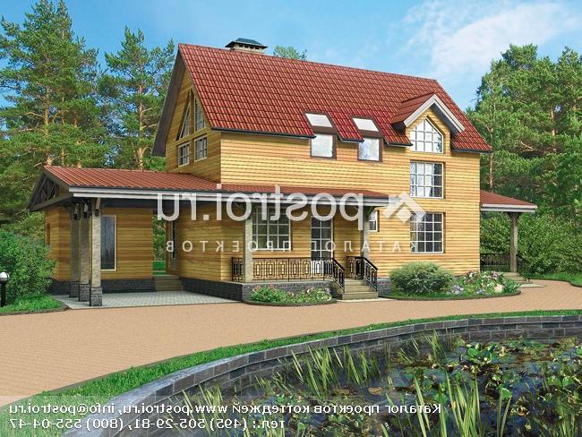 U-109-1D проект одноэтажного деревянного коттеджа из бруса с мансардой и гаражом размером 16 на 7