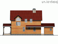 U-109-1D проект одноэтажного деревянного коттеджа из бруса с мансардой и гаражом размером 16 на 7 - вид сзади