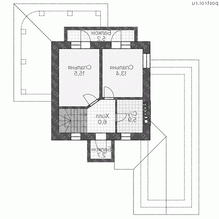 U-112-1K проект двухэтажного коттеджа из кирпича с гаражом размером 14 на 16  - 2-й этаж