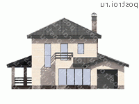 U-112-1K проект двухэтажного коттеджа из кирпича с гаражом размером 14 на 16  - вид спереди
