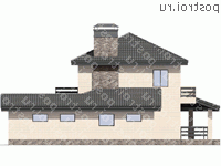 U-112-1K проект двухэтажного коттеджа из кирпича с гаражом размером 14 на 16  - вид слева