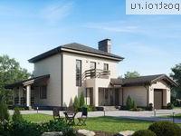 U-112-1K проект двухэтажного коттеджа из кирпича с гаражом размером 14 на 16 