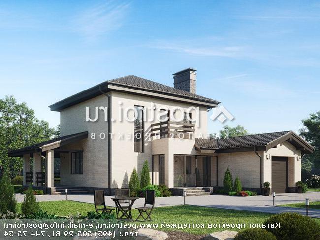 U-112-1K проект двухэтажного коттеджа из кирпича с гаражом размером 14 на 16 