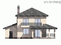 U-112-1K проект двухэтажного коттеджа из кирпича с гаражом размером 14 на 16  - вид сзади