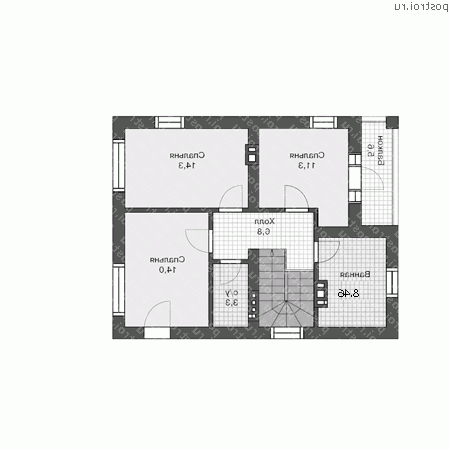 U-117-1P проект двухэтажного коттеджа из пенобетона размером 11 на 8 - 2-й этаж