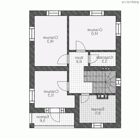 U-117-3P проект двухэтажного коттеджа из пенобетона размером 10 на 8  - 2-й этаж