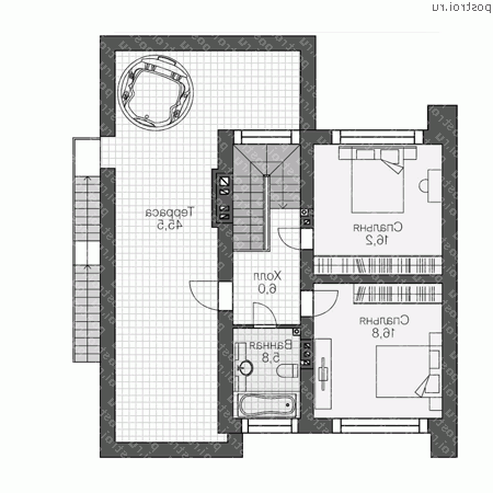 U-128-1P проект двухэтажного коттеджа из газобетона с гаражом размером 11 на 10 - 2-й этаж