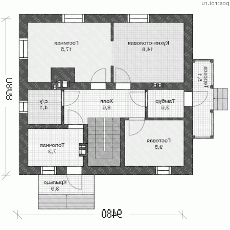 U-132-1K проект двухэтажного дома из кирпича размером 10 на 11 - 1-й этаж