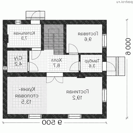U-132-2K проект двухэтажного дома из кирпича размером 9 на 10  - 1-й этаж