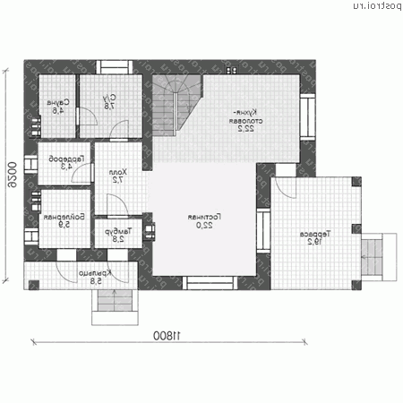 U-135-1P проект одноэтажного дома из газобетона с мансардой размером 9 на 12  - 1-й этаж