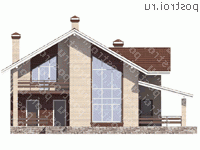 U-135-1P проект одноэтажного дома из газобетона с мансардой размером 9 на 12  - вид спереди