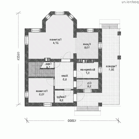 U-143-1P проект двухэтажного дома из газобетона размером 12 на 13  - 1-й этаж