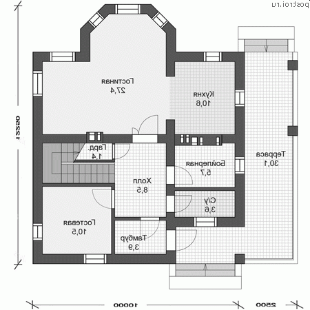 U-143-3P проект двухэтажного дома из газобетона размером 12 на 13  - 1-й этаж