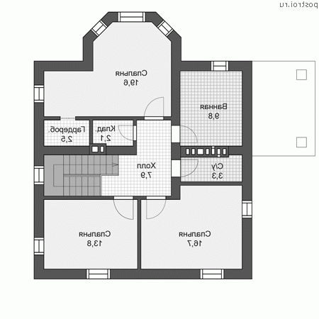 U-143-3P проект двухэтажного дома из газобетона размером 12 на 13  - 2-й этаж