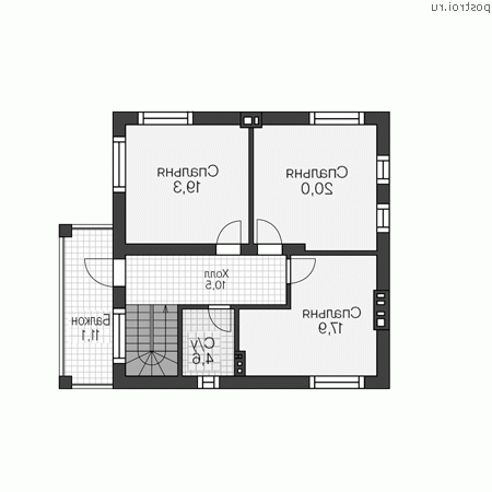 U-147-2P проект двухэтажного дома из газобетона с гаражом размером 10 на 10  - 2-й этаж