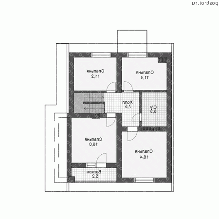 U-153-1P проект одноэтажного коттеджа из пеноблоков с мансардой размером 11 на 10 - мансарда