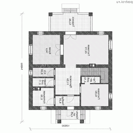 U-155-1P проект двухэтажного коттеджа из пеноблоков размером 15 на 11 - 1-й этаж