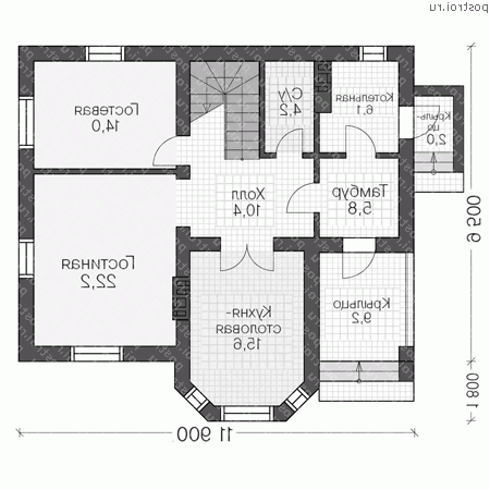 U-155-2K проект двухэтажного коттеджа из кирпича размером 12 на 11 - 1-й этаж
