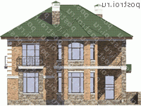 U-155-2K проект двухэтажного коттеджа из кирпича размером 12 на 11 - вид спереди