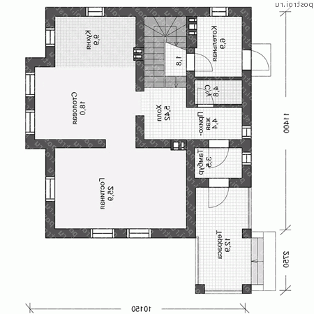 U-157-1P проект двухэтажного коттеджа из пеноблоков размером 11 на 10 - 1-й этаж