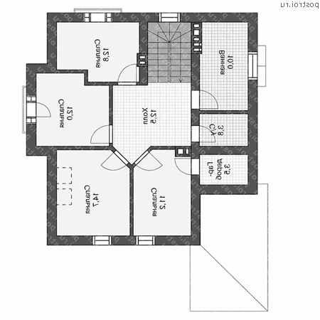 U-157-1P проект двухэтажного коттеджа из пеноблоков размером 11 на 10 - 2-й этаж