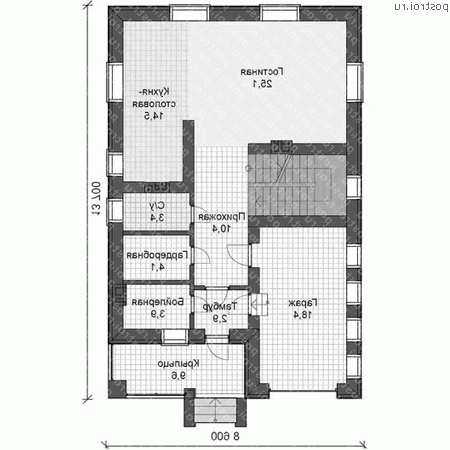 U-158-1P проект двухэтажного дома из пеноблоков с гаражом размером 14 на 9  - 1-й этаж