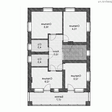 U-158-1P проект двухэтажного дома из пеноблоков с гаражом размером 14 на 9  - 2-й этаж