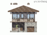 U-158-1P проект двухэтажного дома из пеноблоков с гаражом размером 14 на 9  - вид спереди