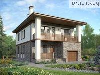 U-158-1P проект двухэтажного дома из пеноблоков с гаражом размером 14 на 9 