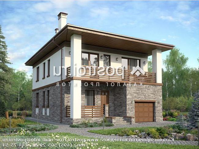 U-158-1P проект двухэтажного дома из пеноблоков с гаражом размером 14 на 9 