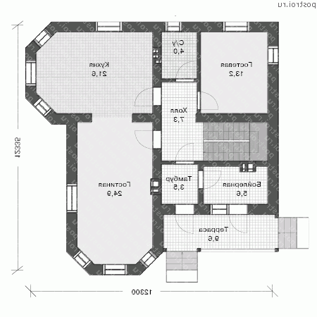 U-161-1P проект двухэтажного дома из пеноблоков размером 12 на 12  - 1-й этаж