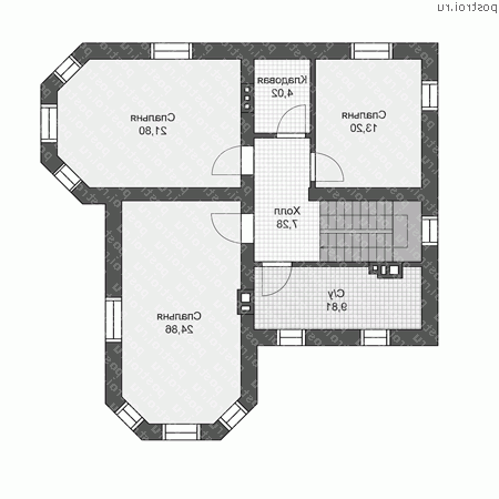 U-161-1P проект двухэтажного дома из пеноблоков размером 12 на 12  - 2-й этаж