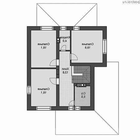 U-164-3P проект двухэтажного дома из пеноблоков размером 11 на 12  - 2-й этаж