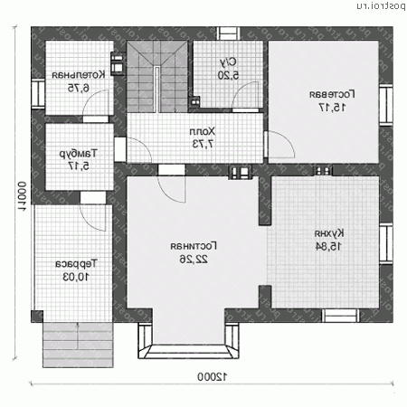 U-166-2P проект двухэтажного дома из пеноблоков размером 11 на 12 - 1-й этаж