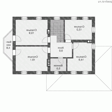 U-168-1P проект двухэтажного дома из пеноблоков размером 11 на 16  - 2-й этаж