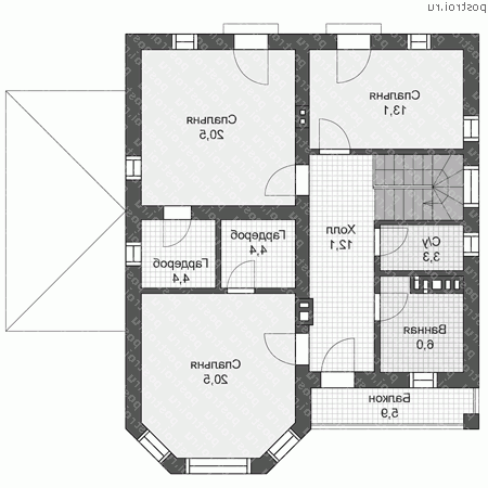U-169-1P проект двухэтажного дома из пеноблоков размером 13 на 13 - 2-й этаж