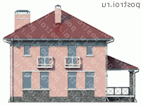 U-169-1P проект двухэтажного дома из пеноблоков размером 13 на 13 - вид сзади