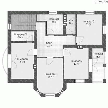 U-171-1P проект двухэтажного дома из пеноблоков размером 11 на 13 - 2-й этаж