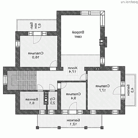U-172-1P проект двухэтажного дома из пеноблоков размером 13 на 14 - 2-й этаж