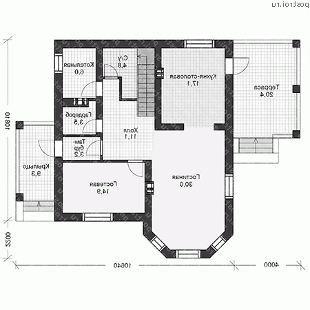 U-173-1P проект двухэтажного дома из пеноблоков размером 13 на 15  - 1-й этаж