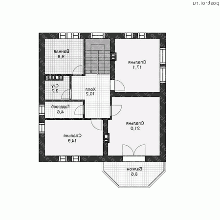 U-173-1P проект двухэтажного дома из пеноблоков размером 13 на 15  - 2-й этаж
