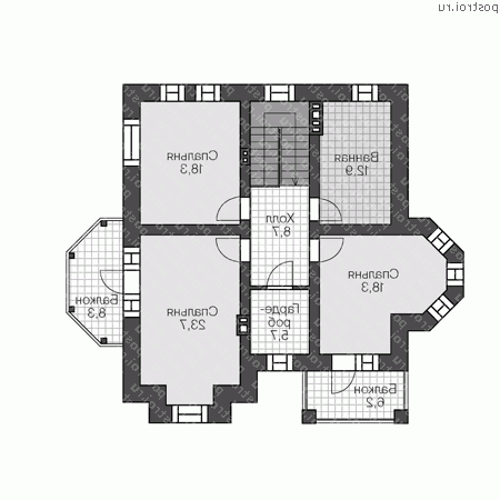 U-174-1K проект двухэтажного дома из кирпича размером 12 на 14  - 2-й этаж